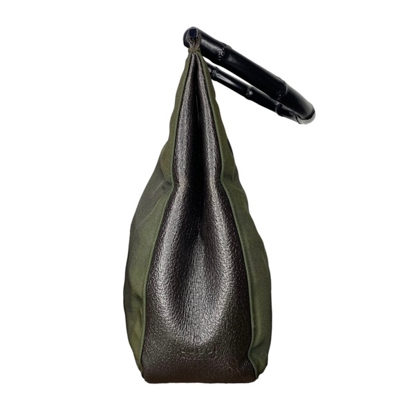 GUCCI Green Bamboo Handle Nylon Shoulder Bag Y2K Vintage Tom Ford - Picture 4 of 11